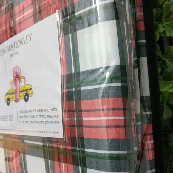 Cynthia Rowley Plaid Twin Sheet Set Red/ Green /WT - Picture 2 of 6